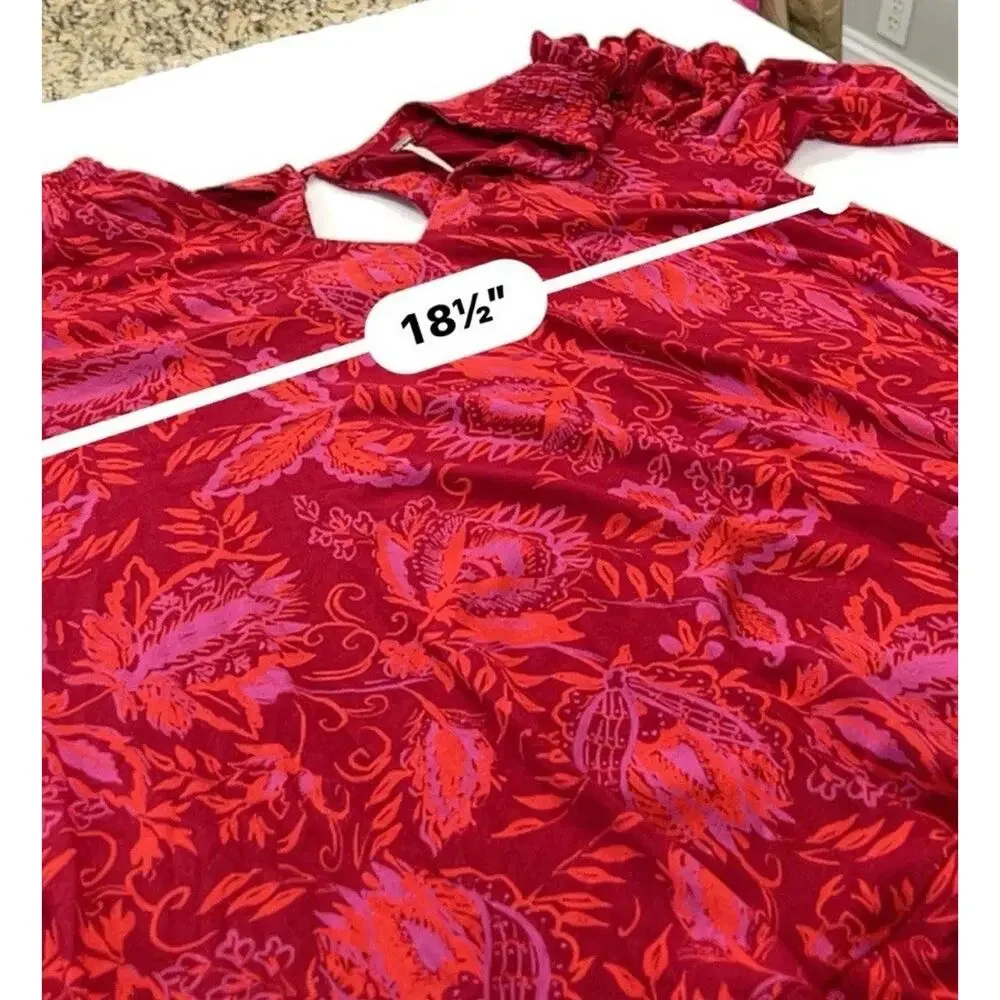Free People Hello Lover Tunic Top XS Scarlet Combo Red V-Neck Puff Sleeve Boho